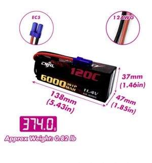 CNHL Racing Series LiHV 6000mAh 11.4V 3S 120C HV Hard Case Lipo Battery with EC5